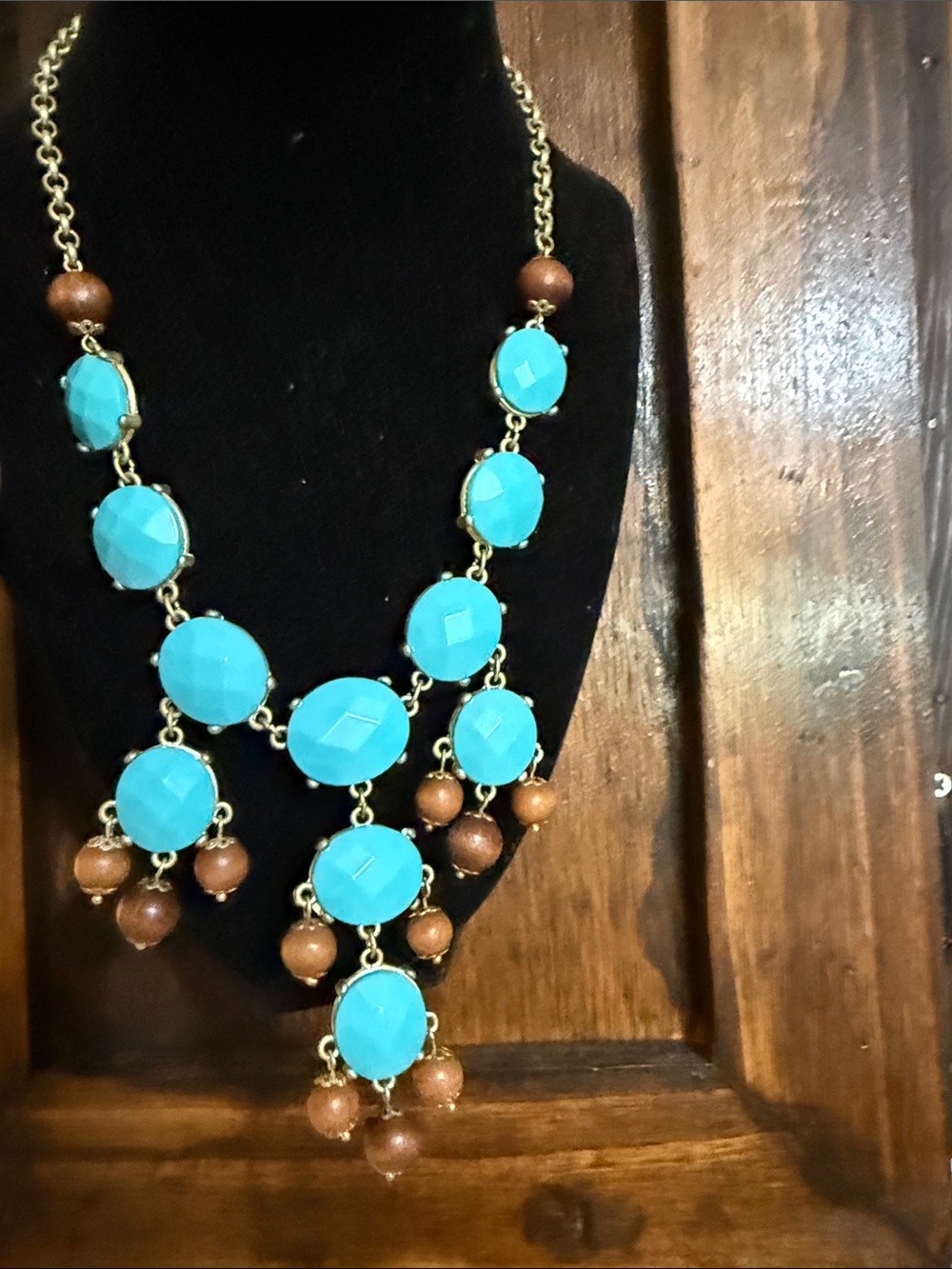 Avon Faux Turquoise and Brown Statement Necklace